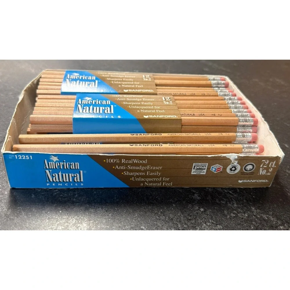Vintage Sanford American‎ Natural No. 2 HB Pencils - 60 Count Box - NOS USA Made